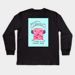 Cute Molar Yogi illustration - Breathe in... Breathe out... and listen to your favorite song! - for Dentists, Hygienists, Dental Assistants, Dental Students and anyone who loves teeth by Happimola Kids Long Sleeve T-Shirt